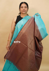 Aqua Blue with Brown - Soft Tissue khadi with zari weaving with Border